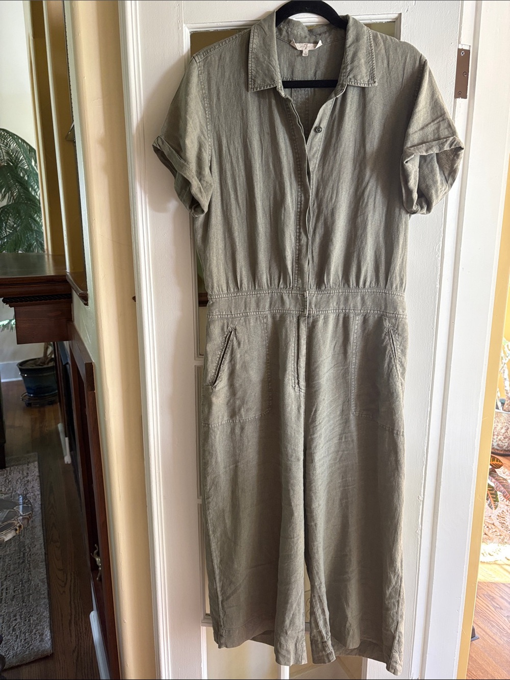 7 For All Mankind Olive Utility Short-Sleeve Midi Jumpsuit